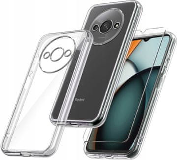 Futrola za Xiaomi Redmi A3 2MM prozirna, otočna futrola, tanka stražnja strana + staklo