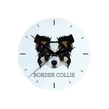 Border Collie - geometrijski zidni sat s fotografijom i natpisom