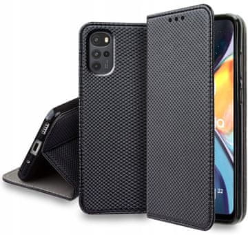 Pametna magnetska maskica s preklopom, crna, za Motorola Moto G22 4G + staklo