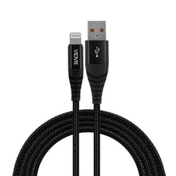 Vidvie CB491 najlonski USB - Apple Lightning 2.4A kabel, 1.2 m crni
