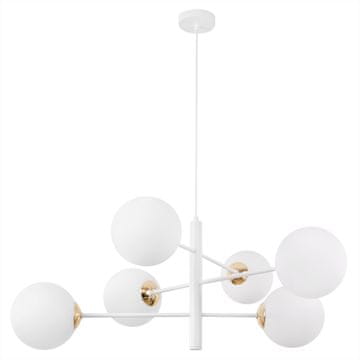 Viseća lampa Vicenza bijelo-zlatna, 6-kraka, bijeli abažur, E14
