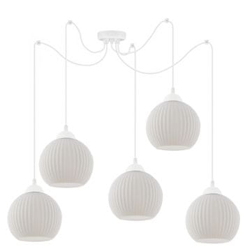 Viseća lampa tipa pauk RIFFLE bijela 5-kraka, bijeli kuglasti zaslon E27