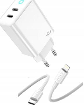 Snažan punjač od 40 W s 2 USB-C priključka + USB-C - Lightning kabel Jellico