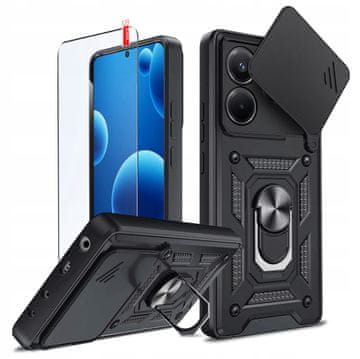 Futrola za Xiaomi Redmi Note 14 5G s oklopnim kliznim prstenom + 9H staklo