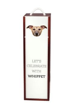 Whippet, engleski hrt - geometrijska kutija za vino s fotografijom i natpisom