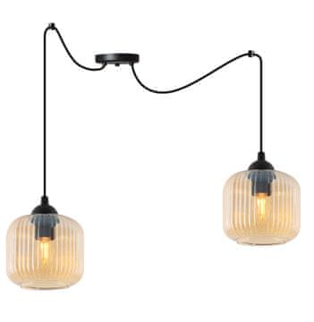 Viseća lampa Riffle pauk crna, 2-žarna, sjenilo boje meda, cilindar E27
