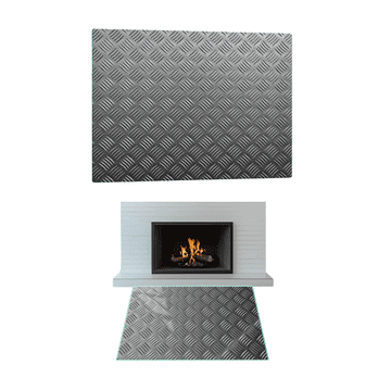 POSTOLJE ZA KAMIN OD KALJENOG STAKLA, KOZJE STAKLO, DIMENZIJE 52x45cm, GRAFIKA, METAL