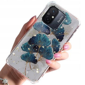 Futrola za Xiaomi Redmi 12C/Redmi 11a zlatna glamurozna stražnja strana s listovima + staklo