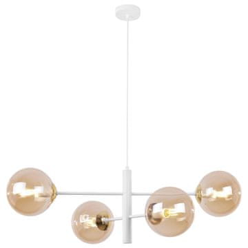 Viseća lampa Vicenza bijelo-zlatna, 4 svjetla, medeni abažur, E14