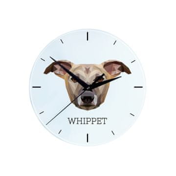 Whippet, engleski hrt - geometrijski zidni sat s fotografijom i natpisom