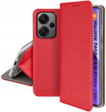 Maska za Xiaomi Redmi Note 13 Pro Plus 5G pametna magnetna knjiga crvena + staklo