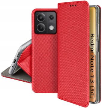 Maska za Xiaomi Redmi Note 13 5G pametna magnetna futrola za knjige crvena + staklo
