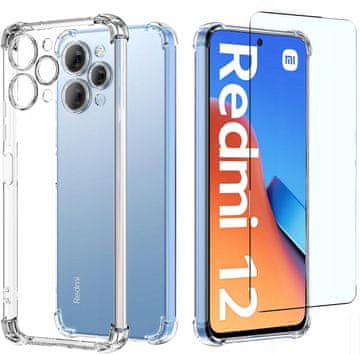 Futrola za Xiaomi Redmi 12 4G, otporna na udarce, prozirna stražnja strana + staklo