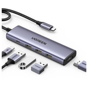 Ugreen HUB Ugreen CM511 15597 5w1 USB-C - USB-C PD / HDMI / 3x USB-A 3.0 - sivi