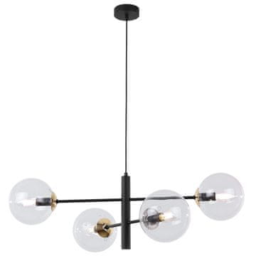 Viseća lampa Vicenza crno-zlatna, 4-kraka, bezbojno staklo, E14
