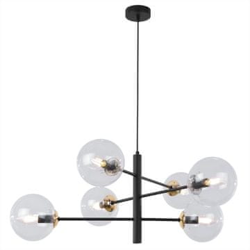 GH VICENZA CRNO-ZLATNA VISEĆA LAMPA 6 RAVNIH PROZIRNIH ŽARULJICA E14