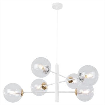 Viseća lampa Vicenza bijelo-zlatna, 6 svjetala, prozirni klos, E14