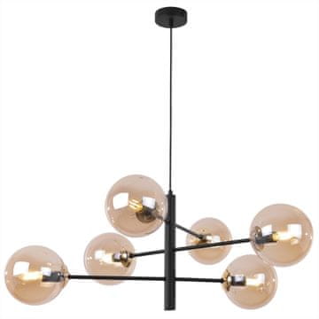 Viseća lampa Vicenza crno-zlatna, 6 svjetala, medeno staklo, E14