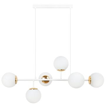 Stropna lampa Siena bijelo-zlatna, 6-kraka, bijeli klon, E14, duljina krakova
