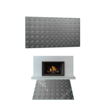STAKLENI POSTOLJ ZA KAMIN KALJENO STAKLO DIMENZIJE 52x35cm GRAFIKA METAL