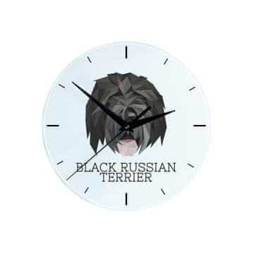 Ruski crni terijer - geometrijski zidni sat s fotografijom i natpisom
