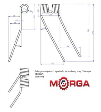 Lijeva rotacijska grablja-okretačica Niemeyer 600.011 fi-9 mm L-370 praškasto obojena