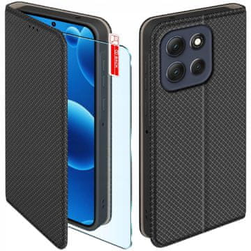 Preklopna futrola za Motorola G86 | Crna futrola s mogućnošću zaključavanja za G86 + 9H staklo