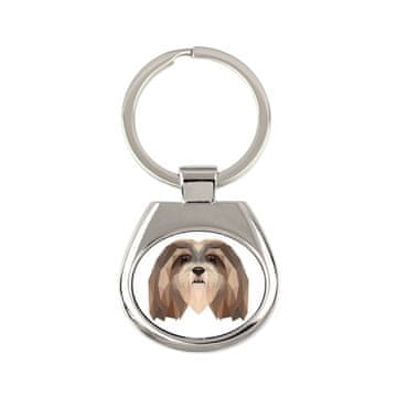 Lhasa Apso - geometrijski privjesak za ključeve s fotografijom i natpisom