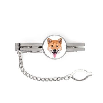 Shiba Inu - geometrijska kopča za kravatu s fotografijom i natpisom