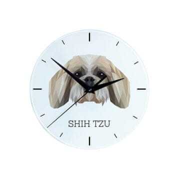 Shih Tzu, Shi tsu, Shi-Tzu, Szi-cu, Szitzu - geometrijski zidni sat s fotografijom i natpisom