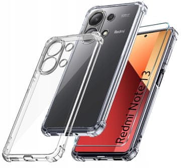 Futrola za Xiaomi Redmi Note 13 4G, anti-shock, otočno kućište, prozirna futrola + staklo