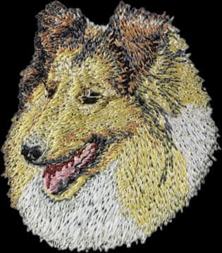 Rough Collie - našitak u obliku psa, vezeni našitak, jedinstveni ukras za ruksak tvrtke
