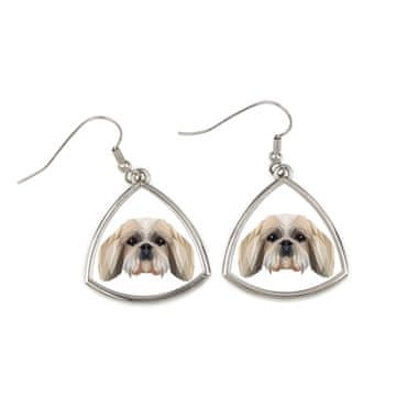 Shih Tzu, Shi tsu, Shi-Tzu, Szi-cu, Szitzu - naušnice sa slikom i natpisom geometrijskog psa