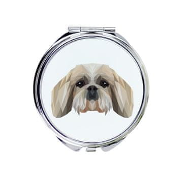 Shih Tzu, Shi tsu, Shi-Tzu, Szi-cu, Szitzu - ogledalo s fotografijom i geometrijskim natpisom