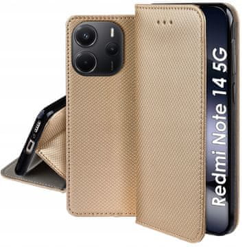 Futrola za Xiaomi Redmi note 14 5G pametna magnetna zatvaranje knjige zlatna + staklo