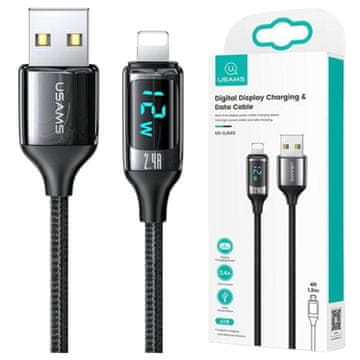 USAMS USAMS pleteni kabel U78 lightning 1.2m LED 2.4A brzo punjenje crni SJ543USB01 (US-SJ543)