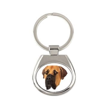Boerboel, južnoafrički mastif - geometrijski privjesak za ključeve s fotografijom i natpisom
