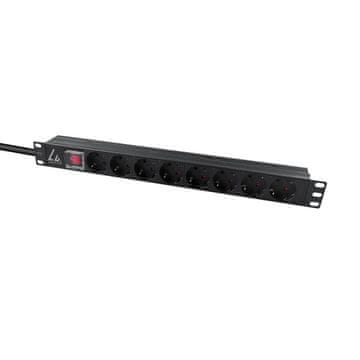 19" 1U produžni kabel, 10A, 8 Schuko utičnica, C14 utikač, montaža u rack, LVR-2MSCH-SCH-C13-8