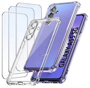 Set od prozirne ojačane maske otporne na udarce za Samsung A55 5G + 3 komada stakla