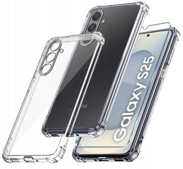 Futrola za Samsung Galaxy S25, prozirna, otporna na udarce, prozirna stražnja strana + staklo