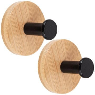 Northix Samoljepljive zidne kuke, bambus i metal, crne, 5 cm, pakiranje od 2 komada