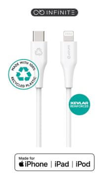 eSTUFF INFINITE USB-C na Lightning MFI kabel 1m bijeli reciklirani super mekani, ES602170