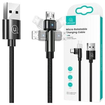 USAMS USAMS pleteni rotirajući kabel U60 2A mikro USB crni 1m SJ478USB01 (US-SJ478)