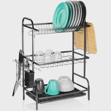 Northix Metalni stalak za posuđe s 3 razine, crni, 54,5 x 24,5 x 60 cm