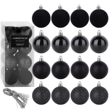 Northix Neraskidive crne božićne kuglice, 5 cm, set od 16 komada