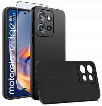 Motorola edge 50 Neo maskica | Tanka mat crna silikonska maskica + set od stakla