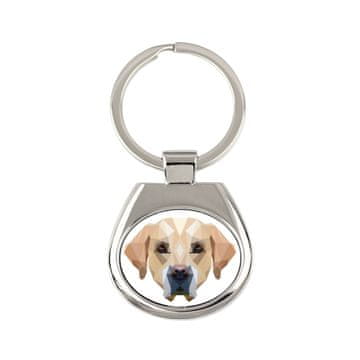 Labrador retriver - geometrijski privjesak za ključeve s fotografijom i natpisom
