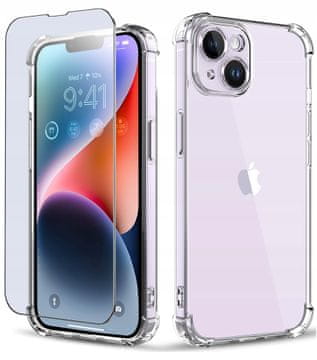 Oklopna maskica za Apple iPhone 13 | 14 silikonska A-shock prozirna maskica + 9H staklo