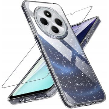 Silikonska maskica za Xiaomi Redmi 14C sa svjetlucavom stražnjom stranom, sjajnom prozirnom maskicom + staklo