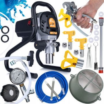 HQ PaintMaxx Set 1200W - početni set za bojanje | Agregat + mlaznice 515/513 | nastavak 30 cm | 5x brtve | 2x filter 60 Mesh | cjedilo | Brisala i četke | za akrilne i lateks boje te temeljne premaze